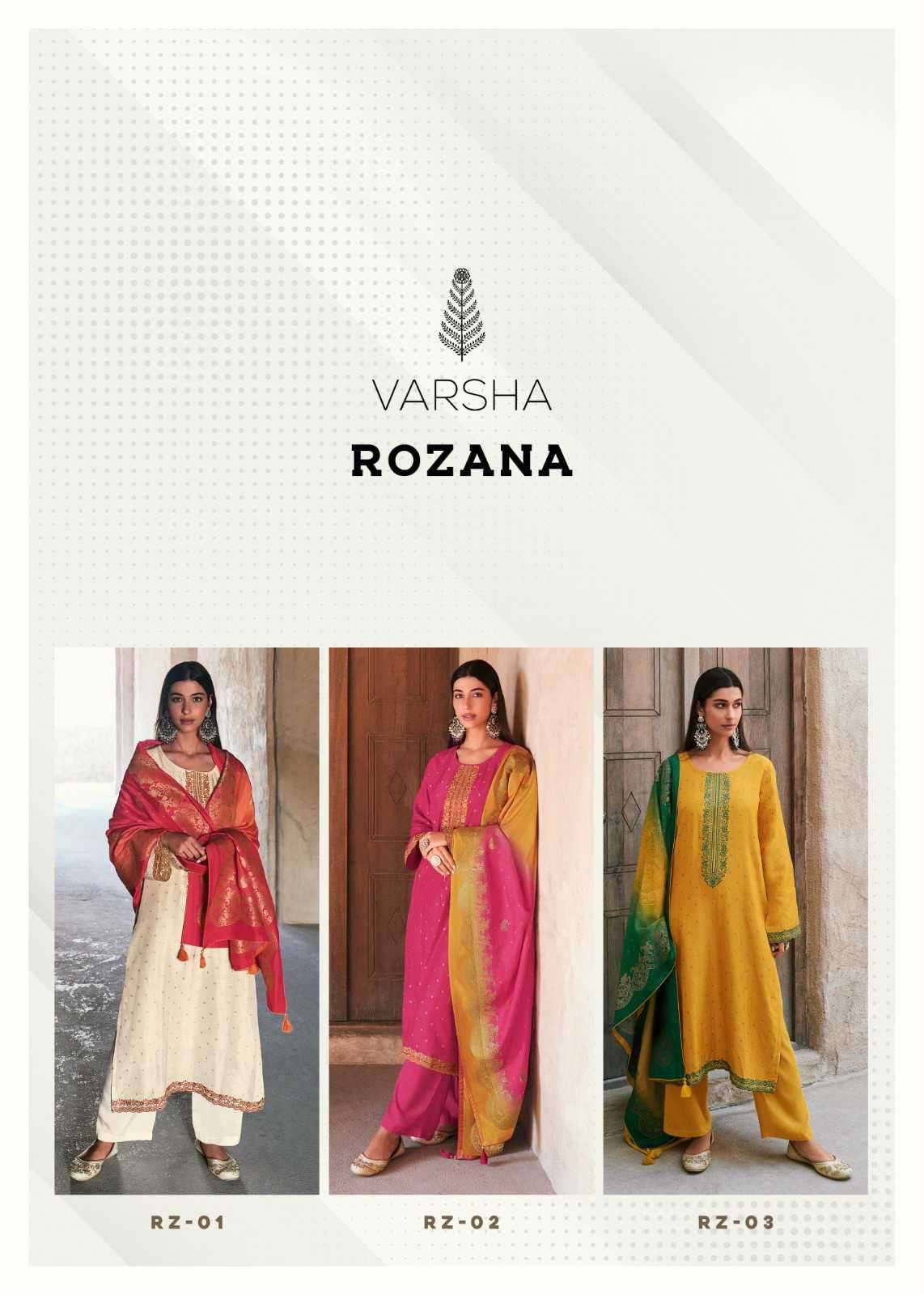 Rozana by Varsha 01 to 03 series Indian Traditional Wear Collection PREMIUM Viscosd meena Embroidered dresses At Wholesale Price
